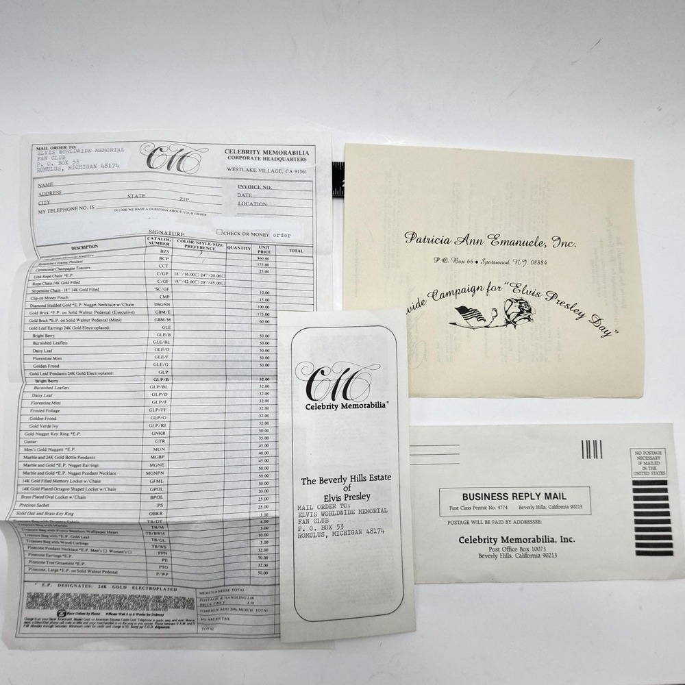 Vintage Elvis Presley Celebrity Memorabilia Ephemera Fan Club Paper Document Set